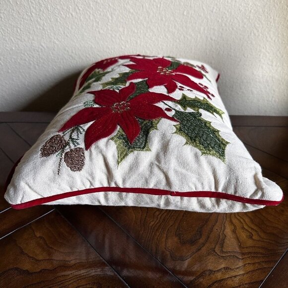 Secret Celebrity Throw Pillow‎ Decor Poinsettia Christmas Down Filled 16" x 12" - Picture 5 of 12